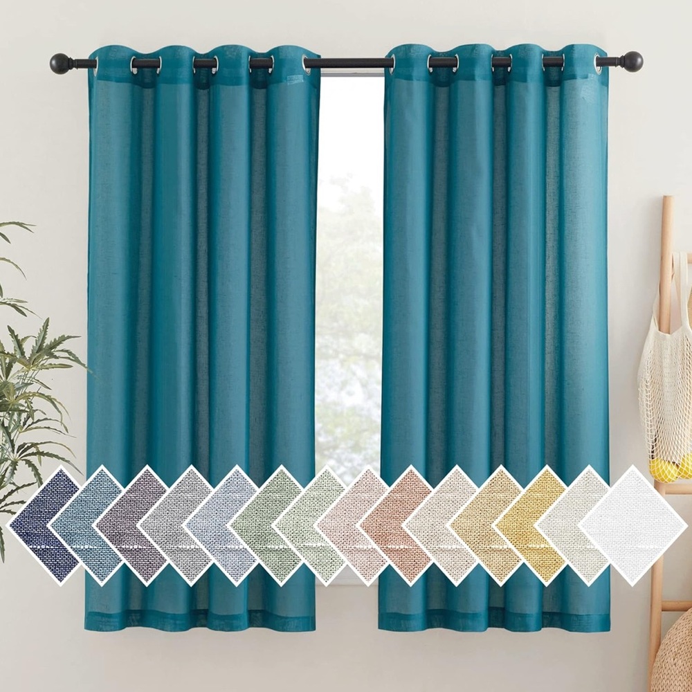 Nicetown Peacock Green Semi-Sheer Curtains